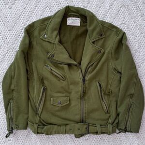 We The Free Rebel Knit Olive Utility Moto Jacket XS
